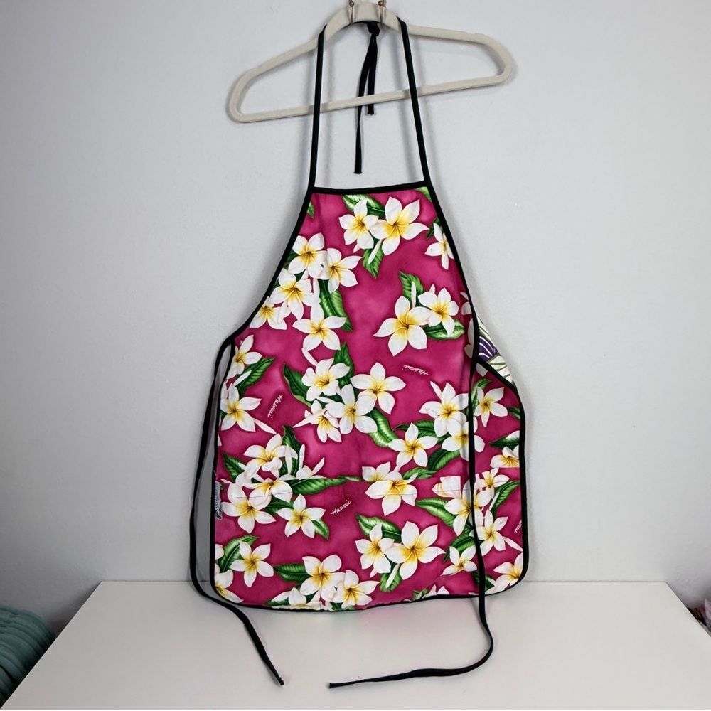 Aloha Hawaiian Floral Reversible Full Apron with Pockets Pink Purple OS